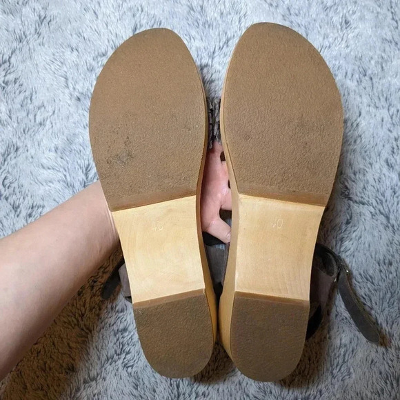 Swedish Hasbeens Brown Sandals Tan Wooden Leather Open Toe Clogs Size 40 US 10 - Picture 11 of 12